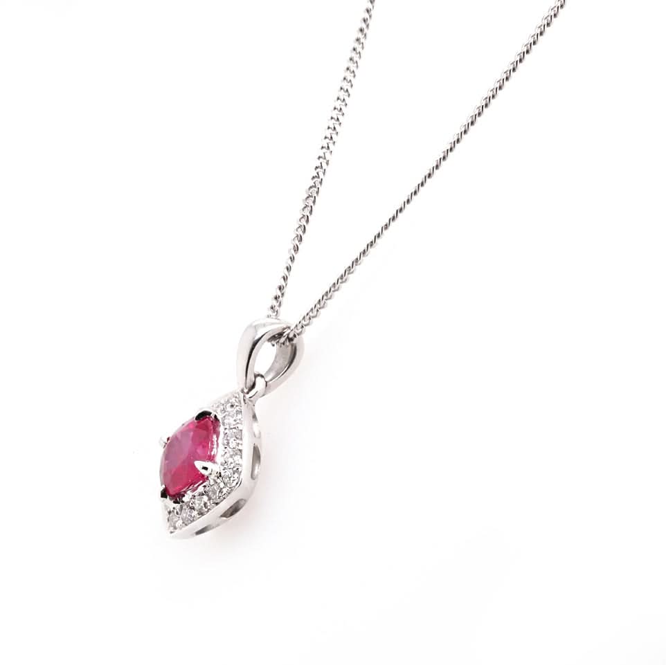 Ogden of Harrogate Jewellery 18ct White Gold Square Cushion-Cut Ruby and Diamond Pendant