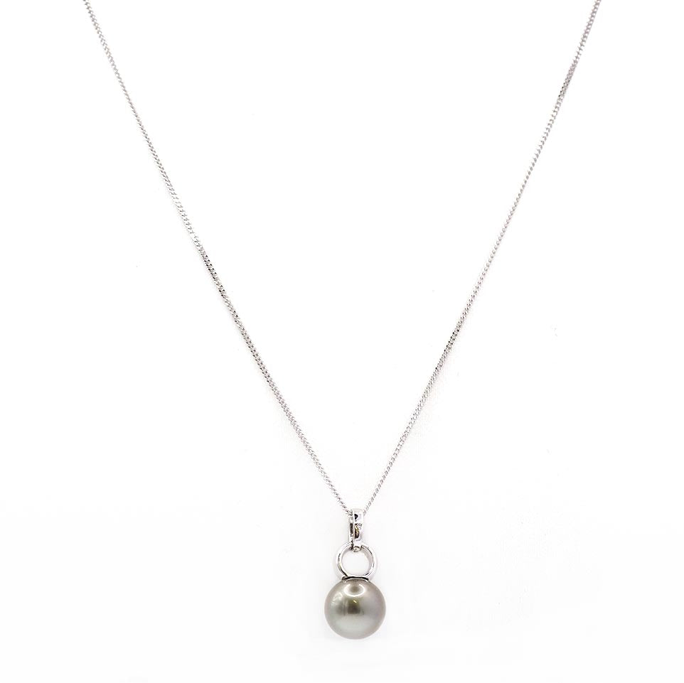 Ogden of Harrogate Jewellery 18ct White Gold Tahitian Pearl Pendant – Diamond-Set Double Bale with Chain