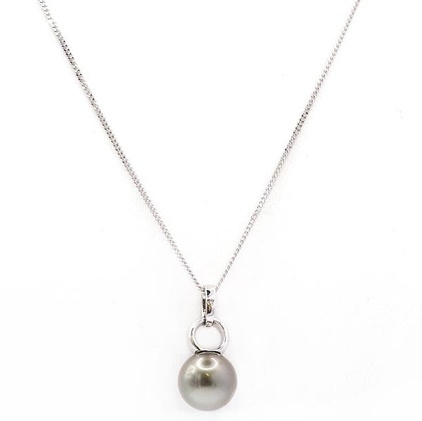 Ogden of Harrogate Jewellery 18ct White Gold Tahitian Pearl Pendant – Diamond-Set Double Bale with Chain