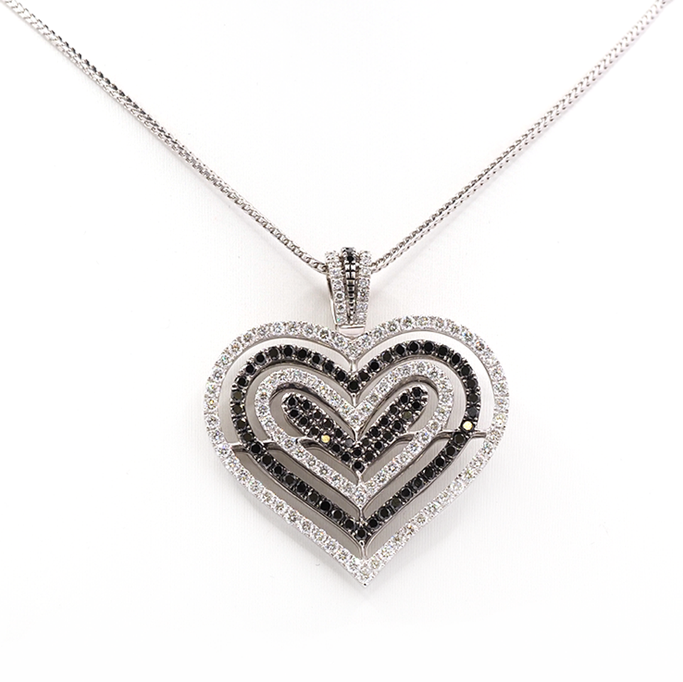Ogden Of Harrogate Jewellery 18ct White Gold Theo Fennell White & Black Diamond Heart Pendant with Chain