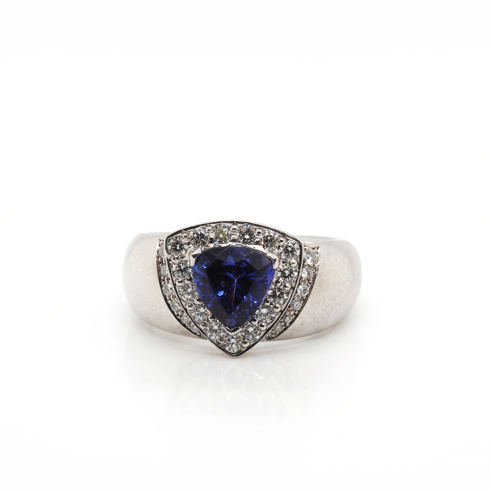 Ogden of Harrogate Jewellery 18ct White Gold Wide Large Tanzanite and Diamond Dress Ring
