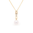Ogden of Harrogate Jewellery 18ct Yellow Gold Akoya Pearl and Diamond Link Pendant