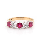Ogden of Harrogate Jewellery 18ct Yellow Gold Alternating Ruby and Diamond 5-Stone Ring – 1.06ct Ruby, 0.53ct Diamond