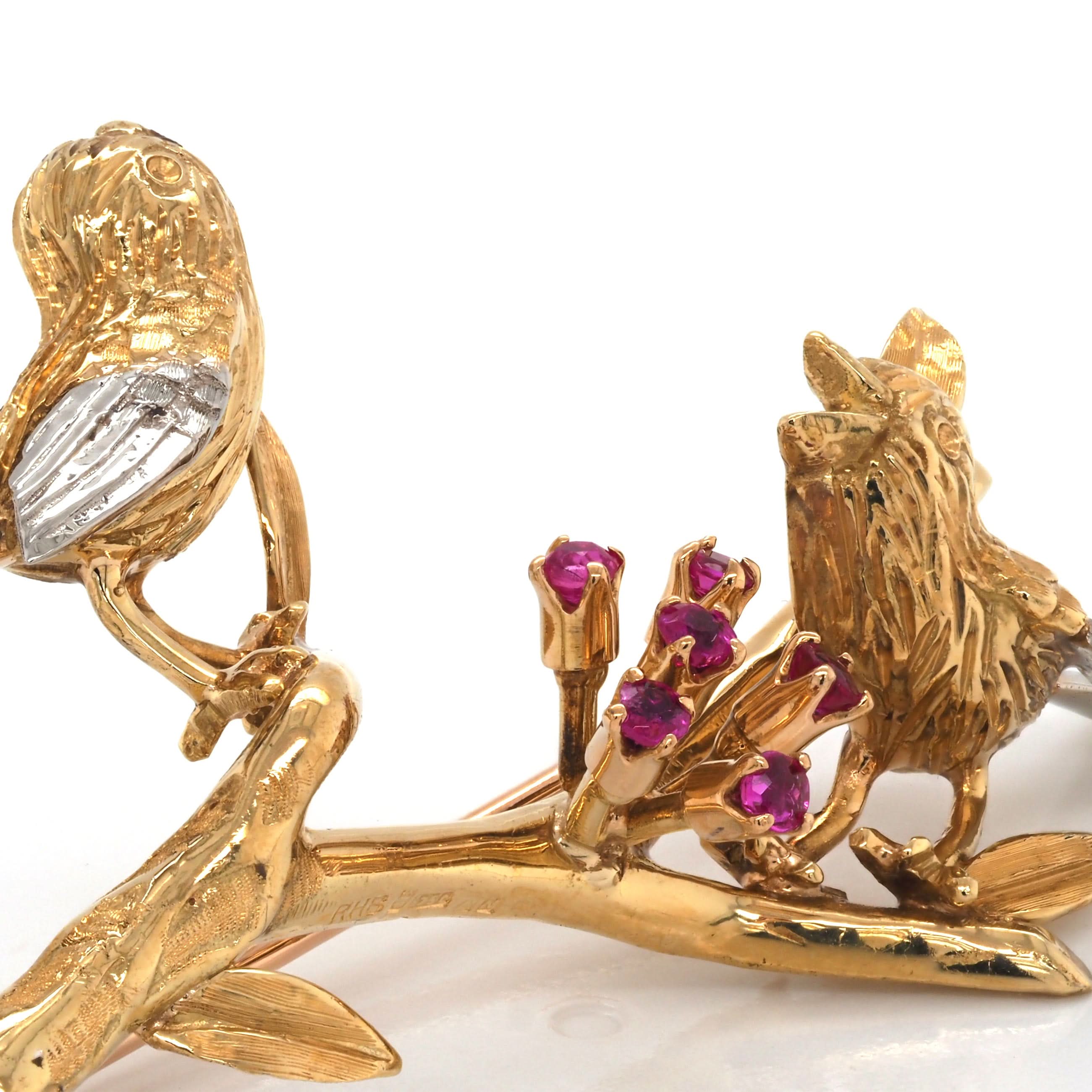 Ogden of Harrogate Jewellery 18ct Yellow Gold Bird Blossom Brooch
