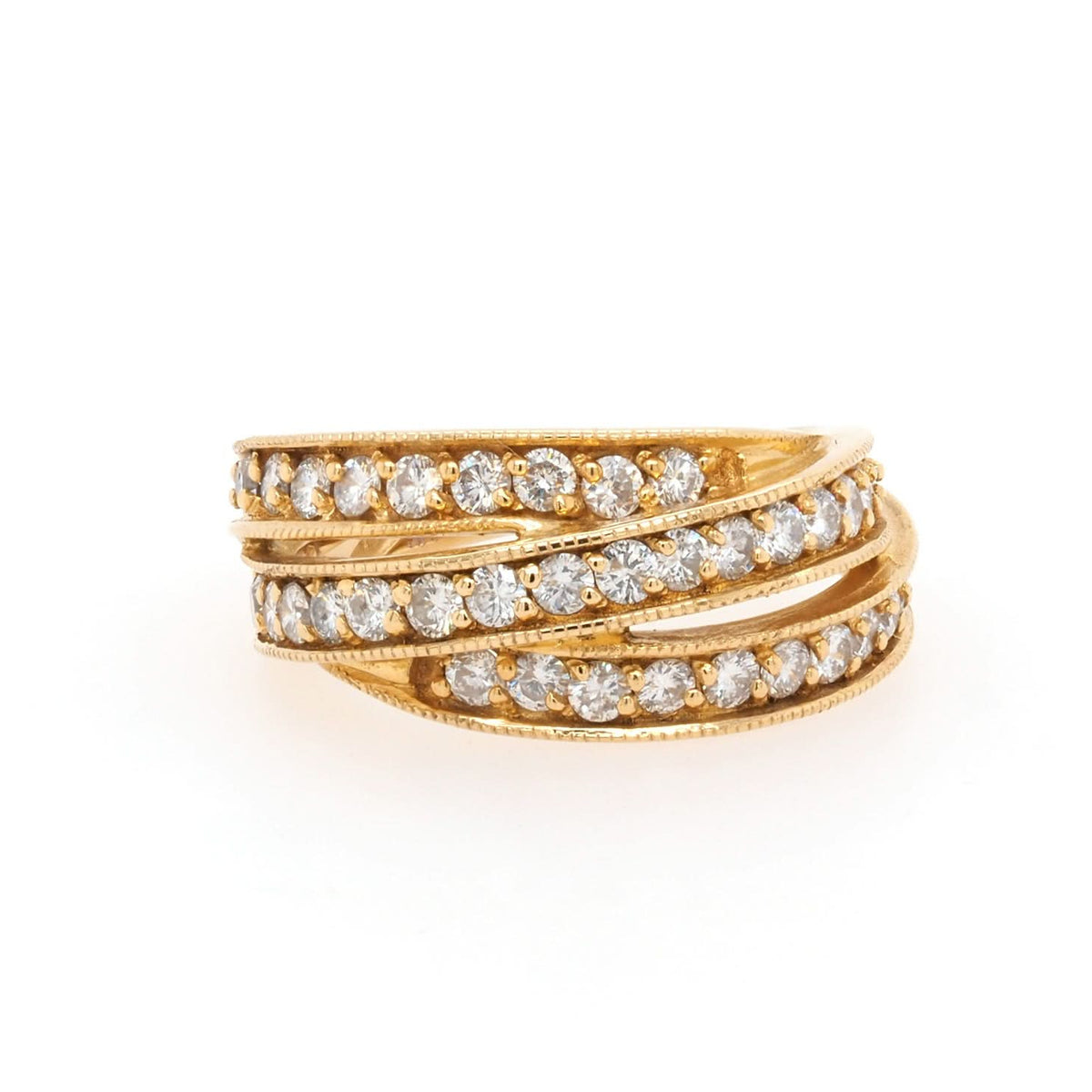 Ogden of Harrogate Jewellery 18ct Yellow Gold Channel-Set Diamond Triple Band Ring