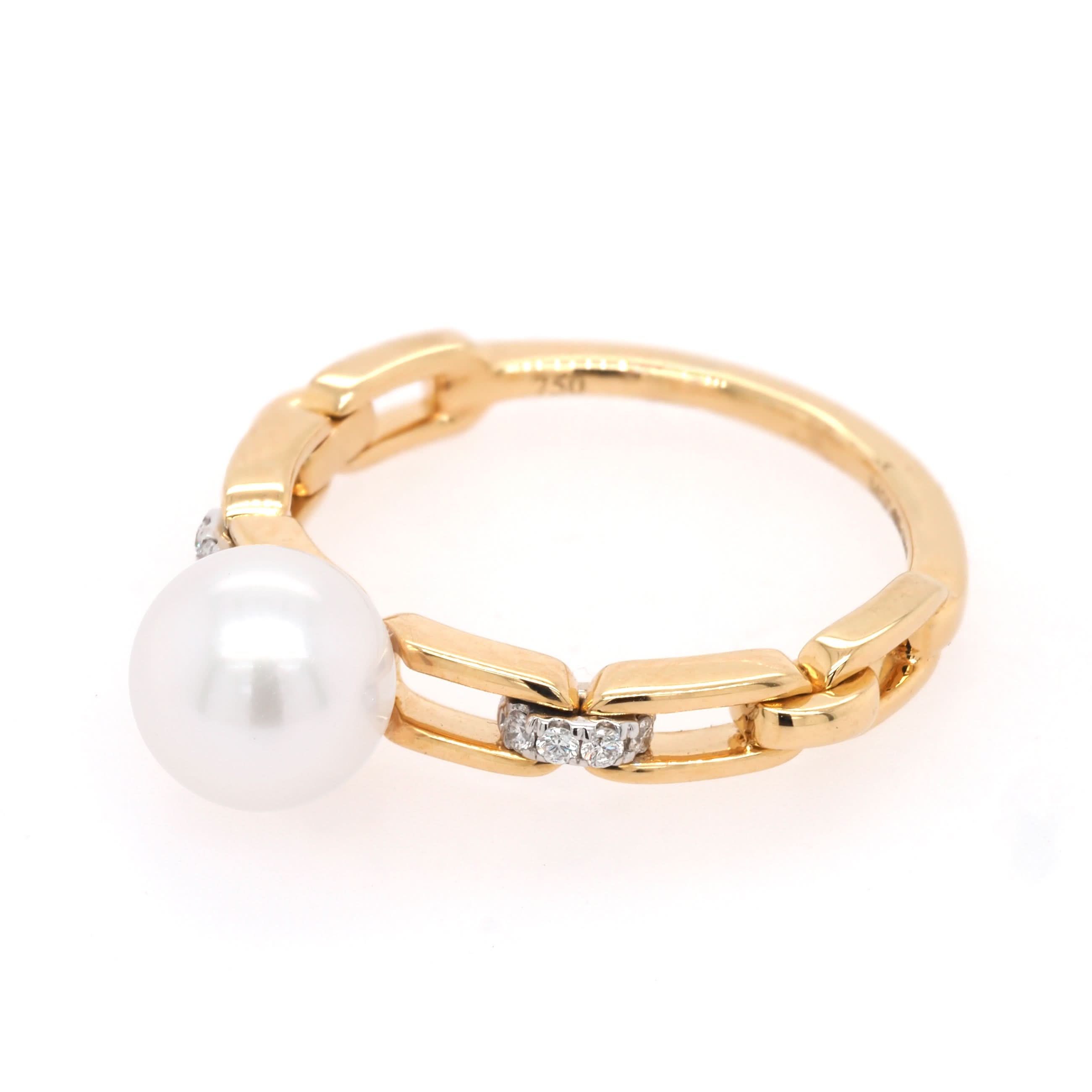 Ogden of Harrogate Jewellery 18ct Yellow Gold Cultured Akoya Pearl and Diamond-Set Ring