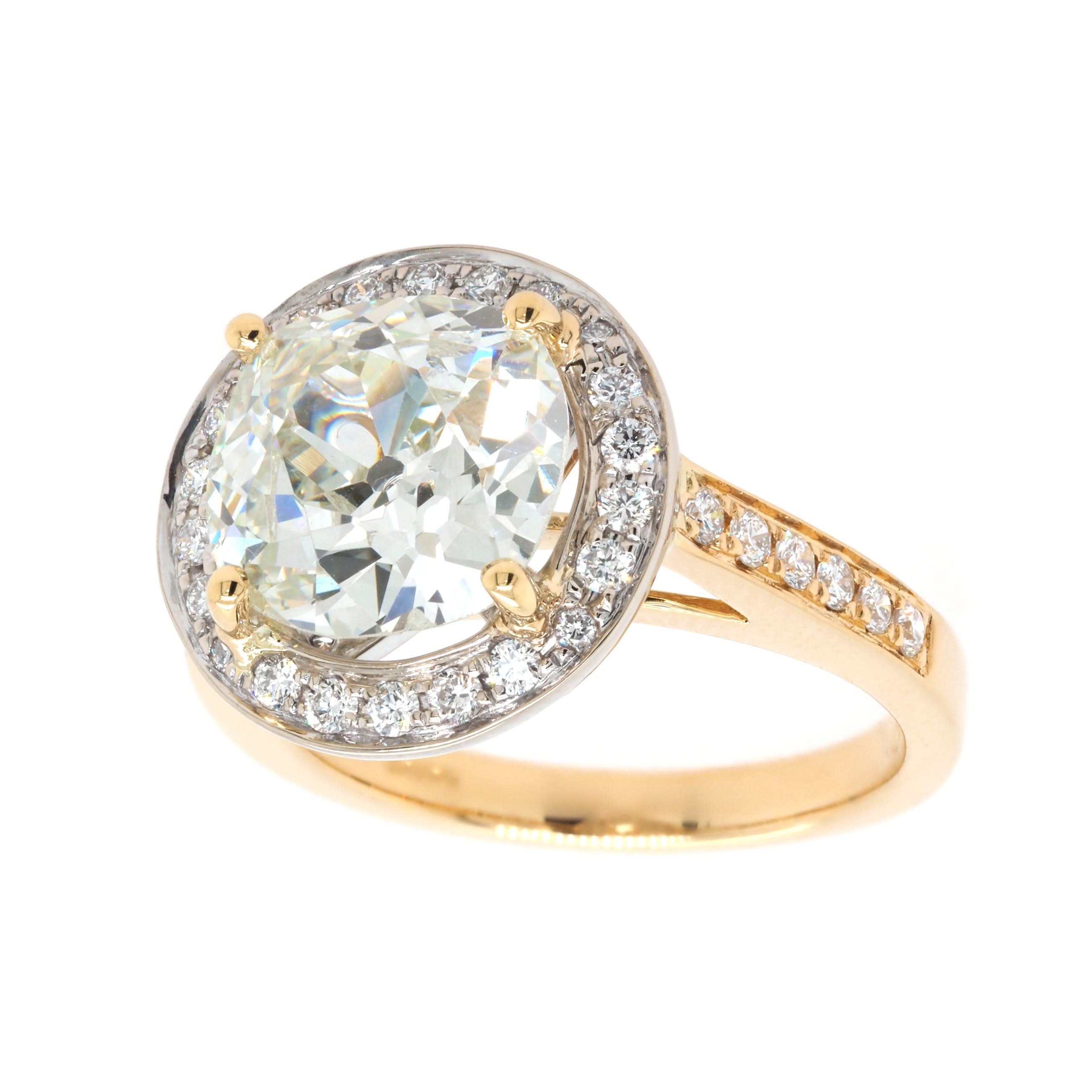 Ogden of Harrogate Jewellery 18ct Yellow Gold Diamond Cluster Halo Ring with Diamond-Set Shoulders