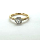 Ogden Of Harrogate Jewellery 18CT YELLOW GOLD DIAMOND HALO CLUSTER RING WITH DIAMOND SHOULDERS
