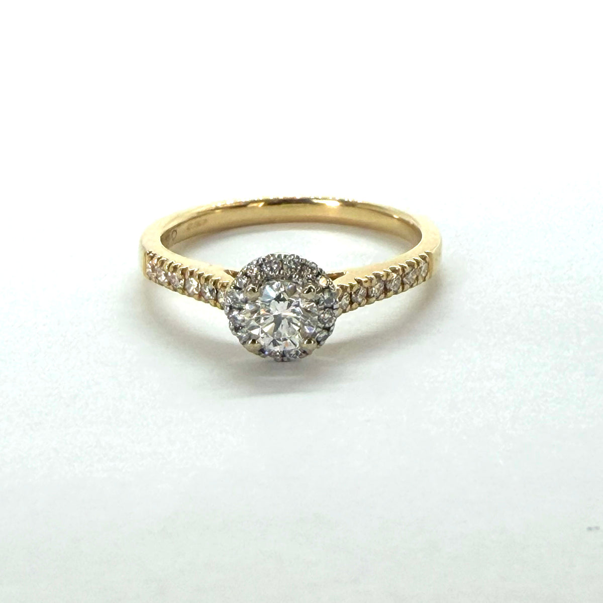 Ogden Of Harrogate Jewellery 18CT YELLOW GOLD DIAMOND HALO CLUSTER RING WITH DIAMOND SHOULDERS