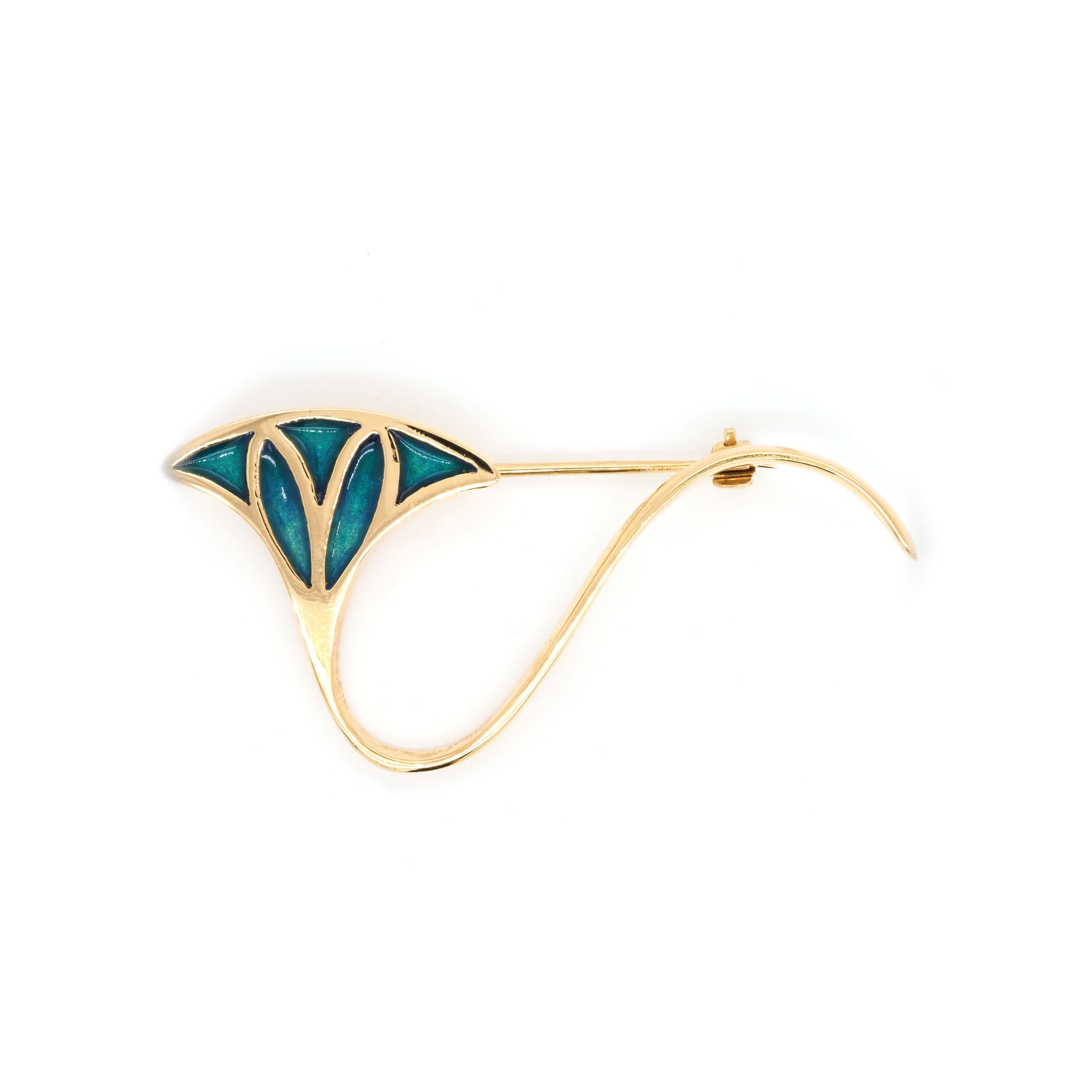 Ogden of Harrogate Jewellery 18ct Yellow Gold Green Enamelled Lotus Flower Brooch