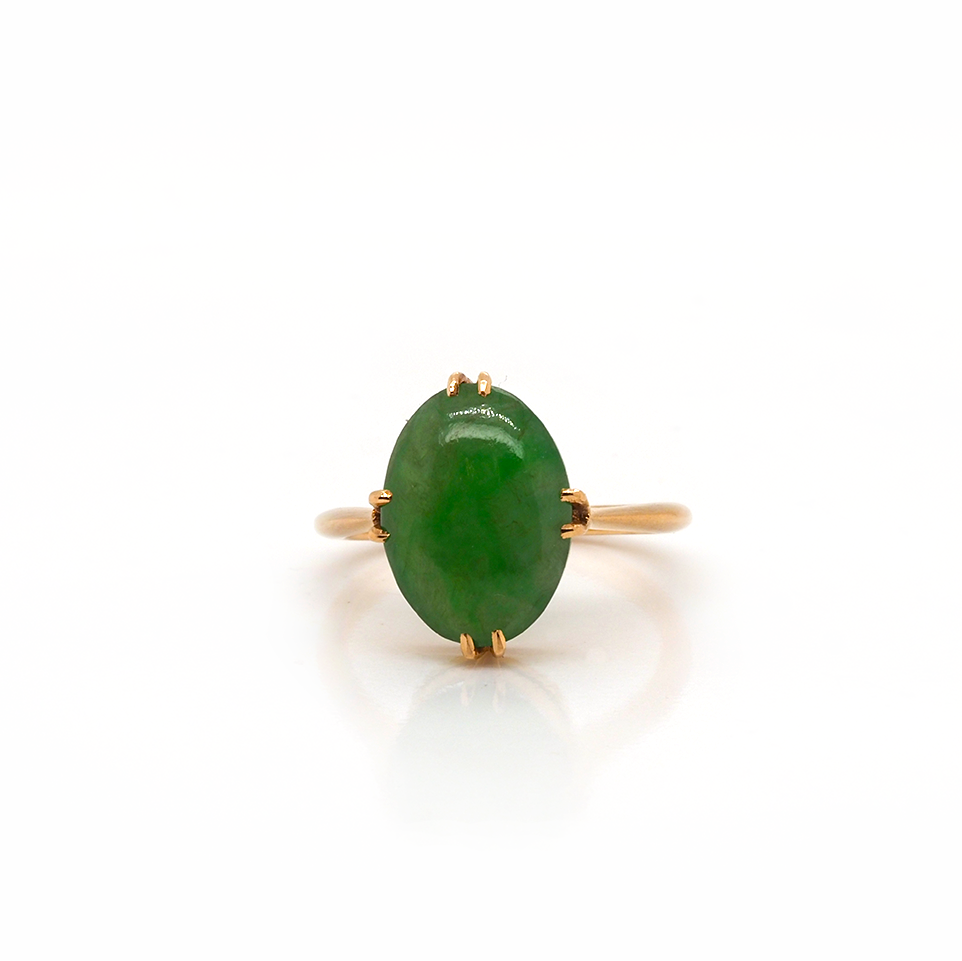 Ogden of Harrogate Jewellery 18ct Yellow Gold Oval Jade Ring