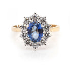 Ogden of Harrogate Jewellery 18ct Yellow Gold Oval Sapphire and Diamond Cluster Ring – 1.60ct Sapphire, 0.86ct Diamond