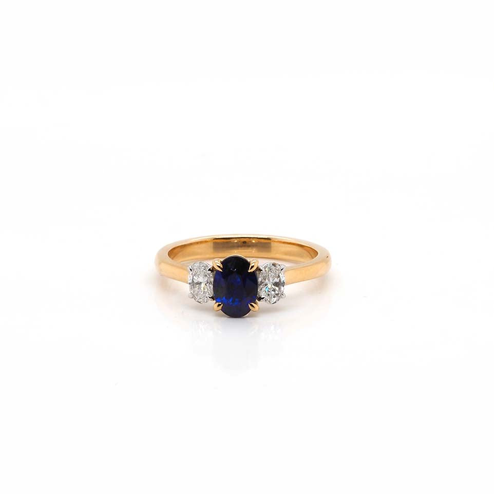 Ogden of Harrogate Jewellery 18ct Yellow Gold Oval Sapphire & Diamond Three-Stone Ring