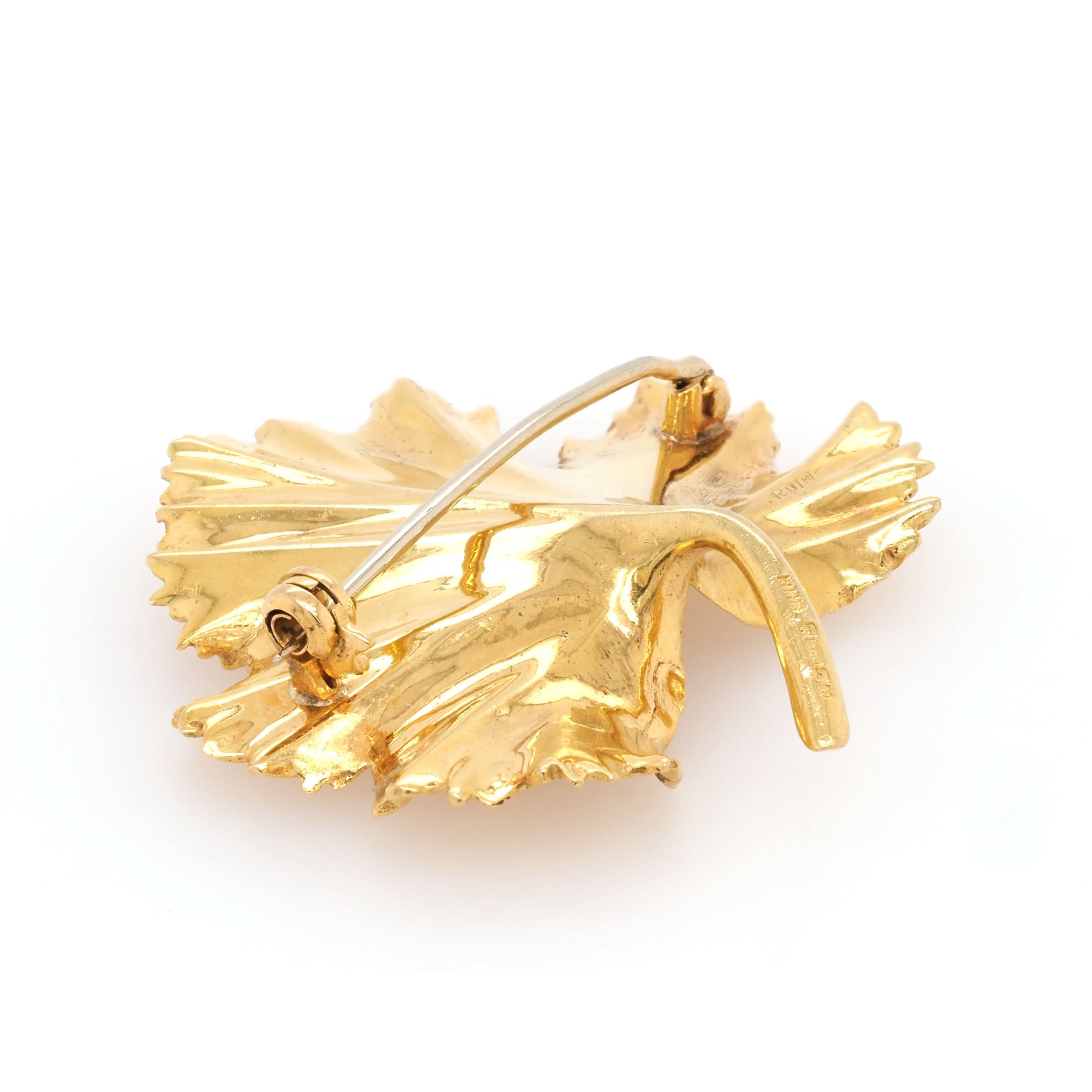 Ogden of Harrogate Jewellery 18ct Yellow Gold Pearl-Set Leaf Brooch, c.1986