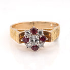 Ogden of Harrogate Jewellery 18ct Yellow Gold Ruby And Diamond Cluster Ring With Patterned Raised Shoulders
