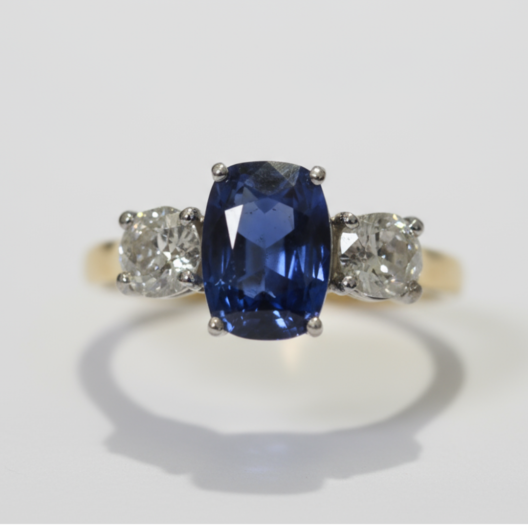 Ogden of Harrogate Jewellery 18ct Yellow Gold Saphire and Diamond Three Stone Ring