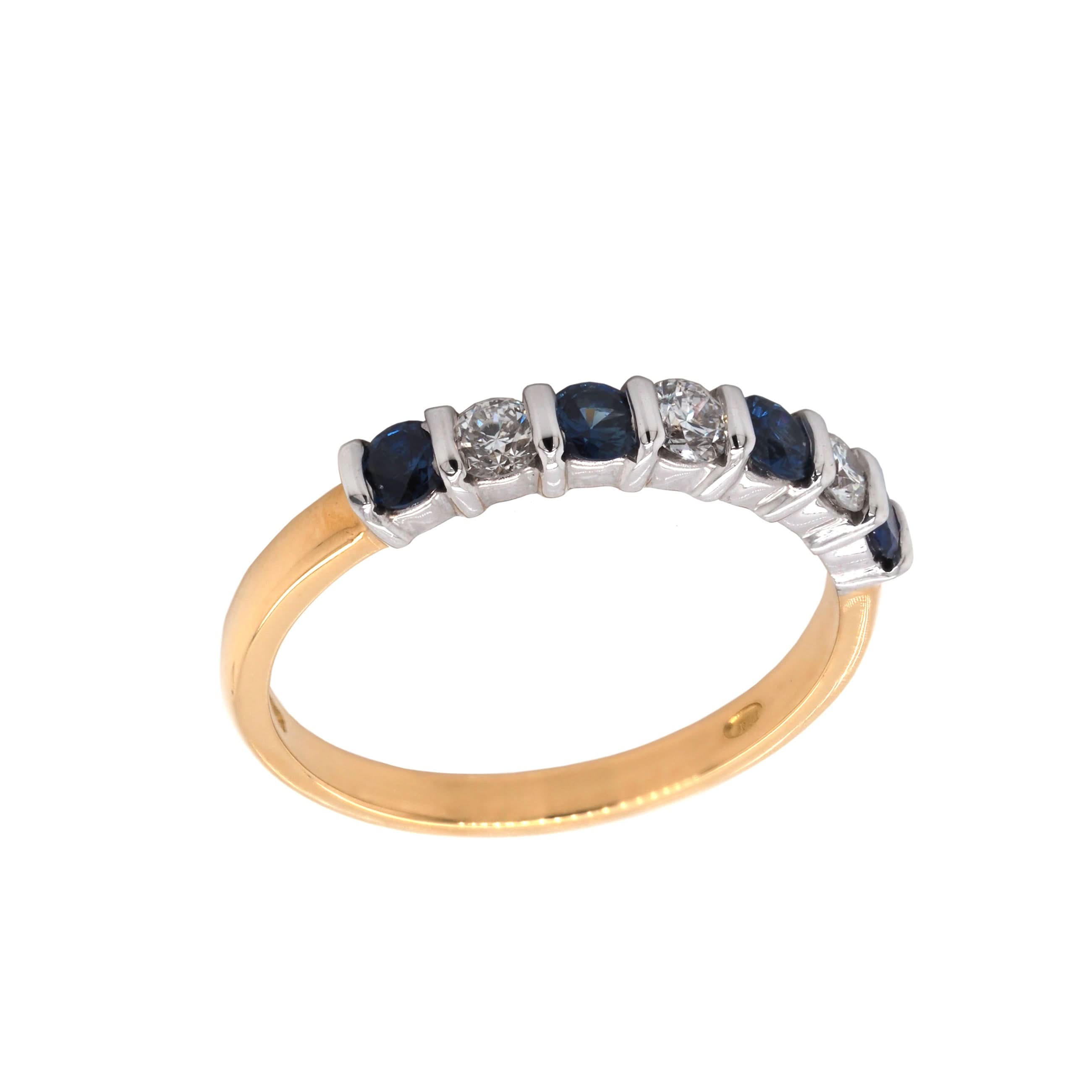 Ogden of Harrogate Jewellery 18ct Yellow Gold Sapphire and Diamond 7-Stone Half-Eternity Ring