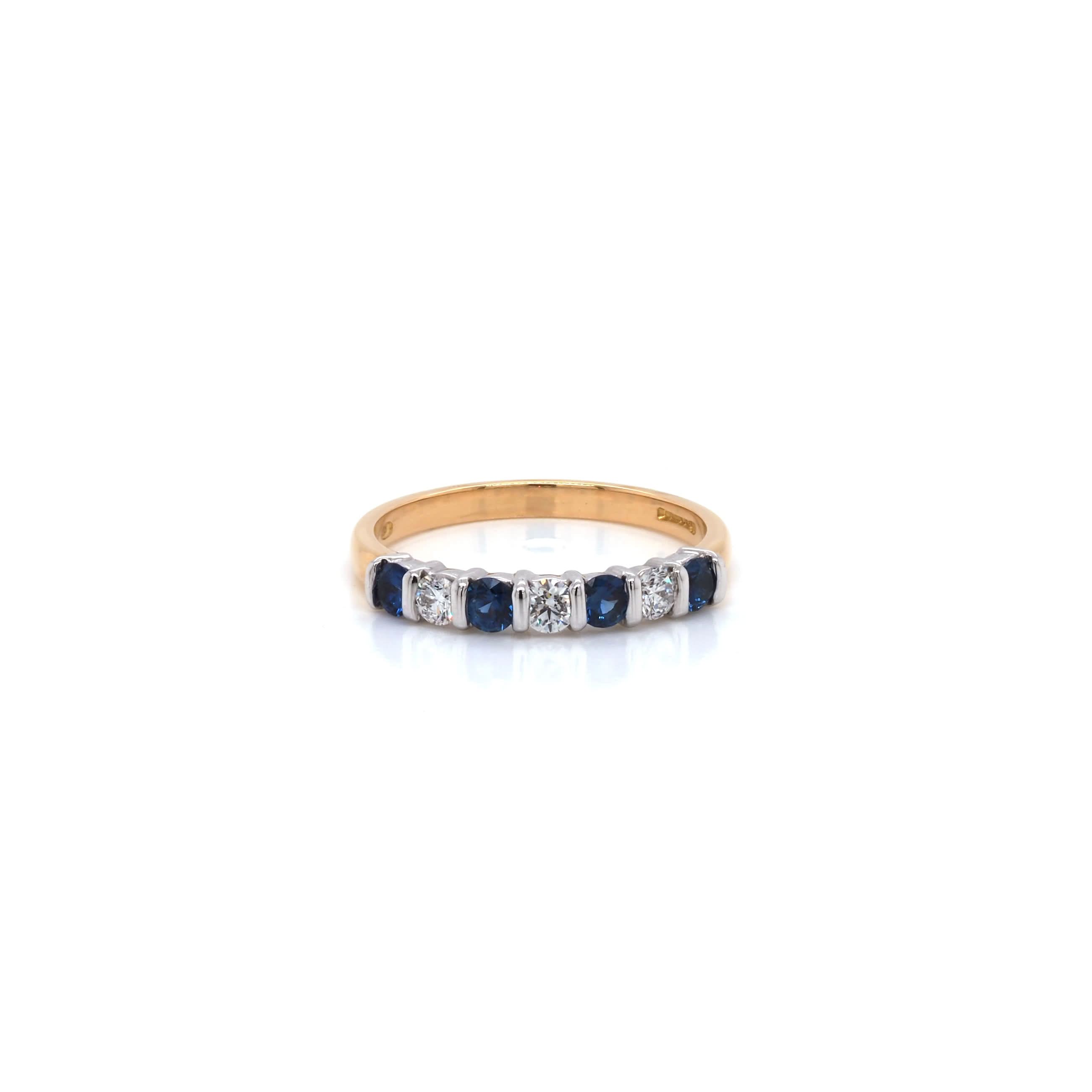 Ogden of Harrogate Jewellery 18ct Yellow Gold Sapphire and Diamond 7-Stone Half-Eternity Ring