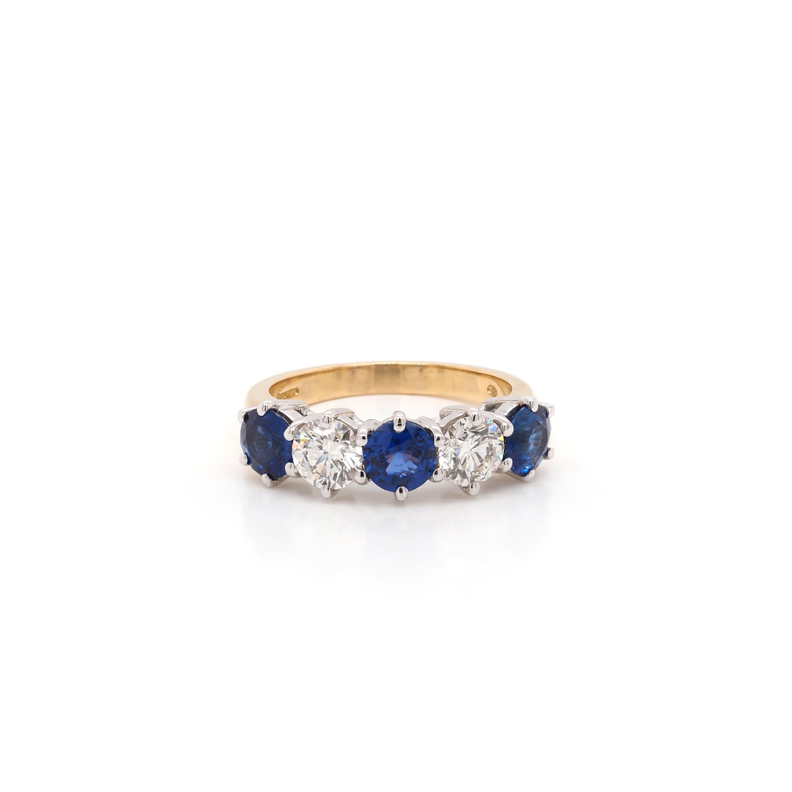 Ogden of Harrogate Jewellery 18ct Yellow Gold Sapphire and Diamond Five-Stone Ring