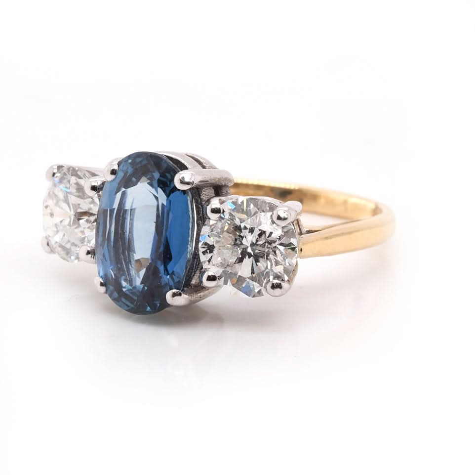 Ogden of Harrogate Jewellery 18ct Yellow Gold Sapphire and Diamond Three-Stone Ring