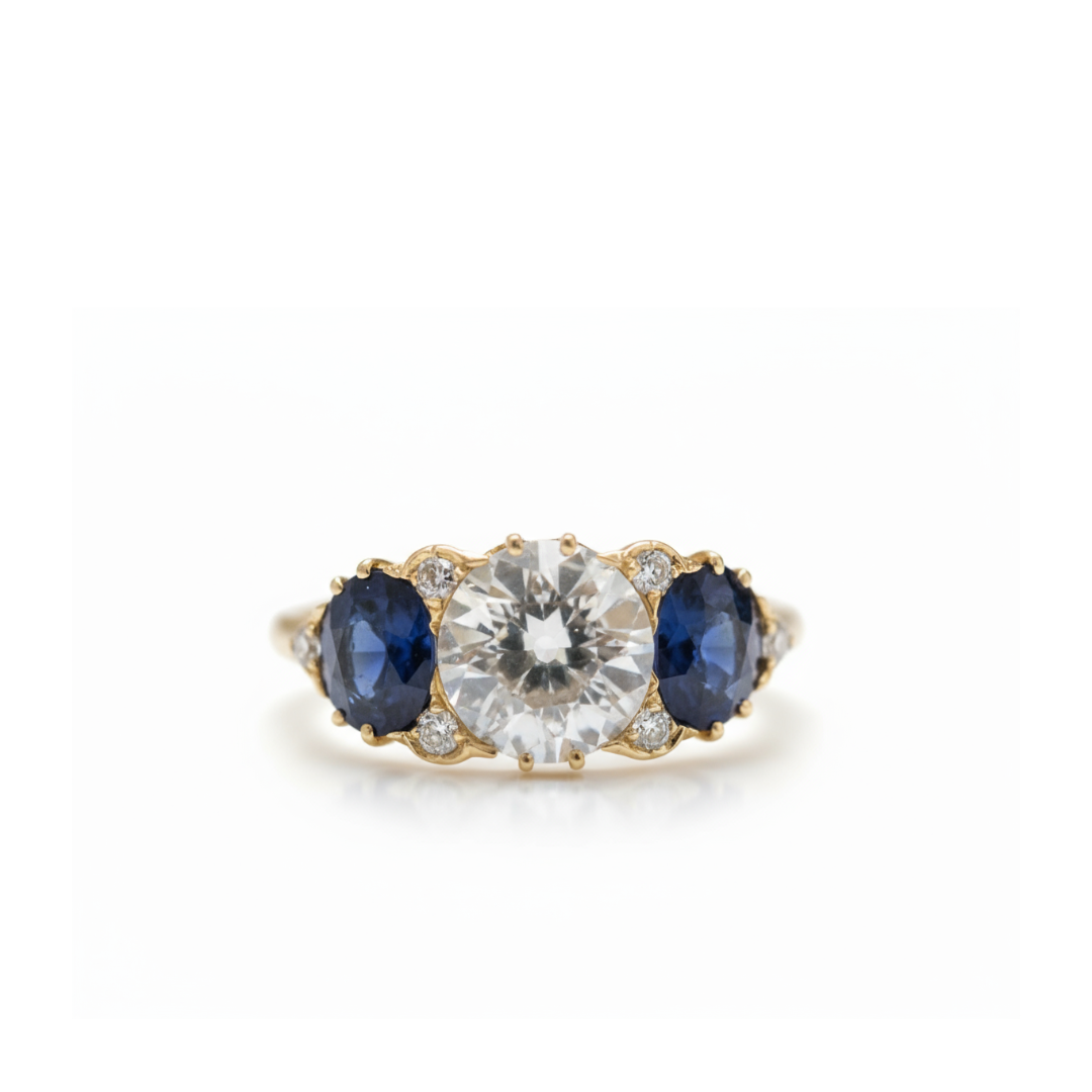 Ogden of Harrogate Jewellery 18ct Yellow Gold Three Stone Diamond and Sapphire Ring