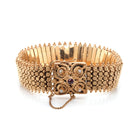 Ogden of Harrogate Jewellery 19.2ct Yellow Gold Ornate Link Wide Bracelet with Red Stone and Seed Pearl Set Clasp