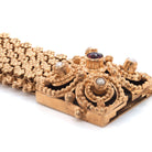 Ogden of Harrogate Jewellery 19.2ct Yellow Gold Ornate Link Wide Bracelet with Red Stone and Seed Pearl Set Clasp