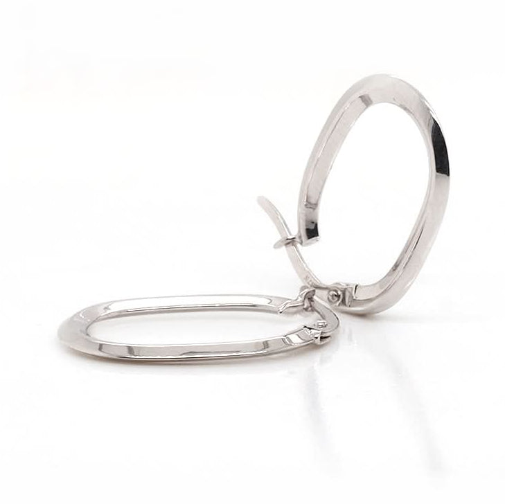 Ogden of Harrogate Jewellery 9ct White Gold Flat Oval Hoop Earrings