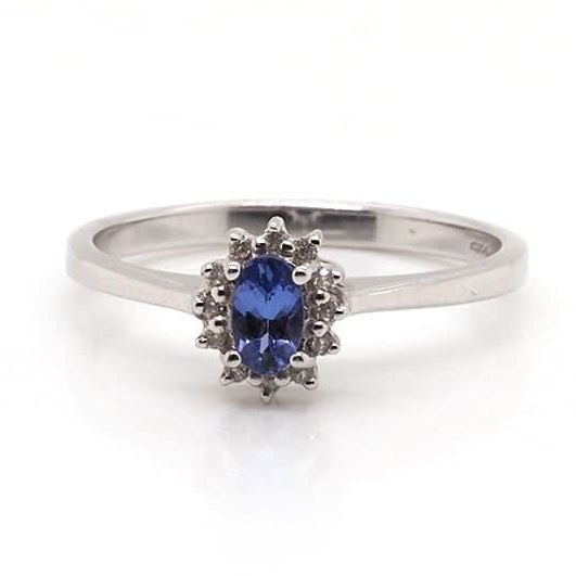 Ogden of Harrogate Jewellery 9ct White Gold Oval Tanzanite & Diamond Cluster Ring