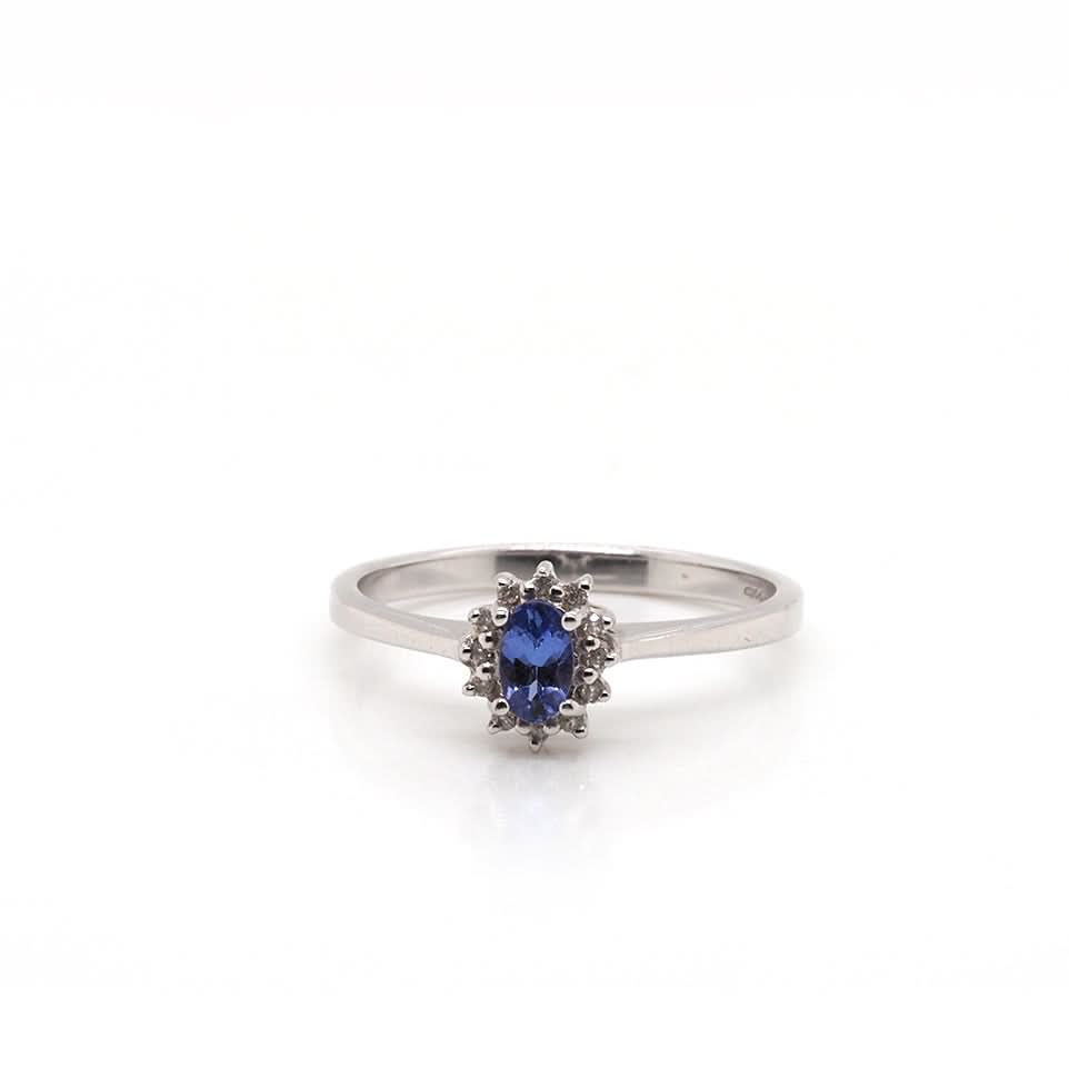 Ogden of Harrogate Jewellery 9ct White Gold Oval Tanzanite & Diamond Cluster Ring
