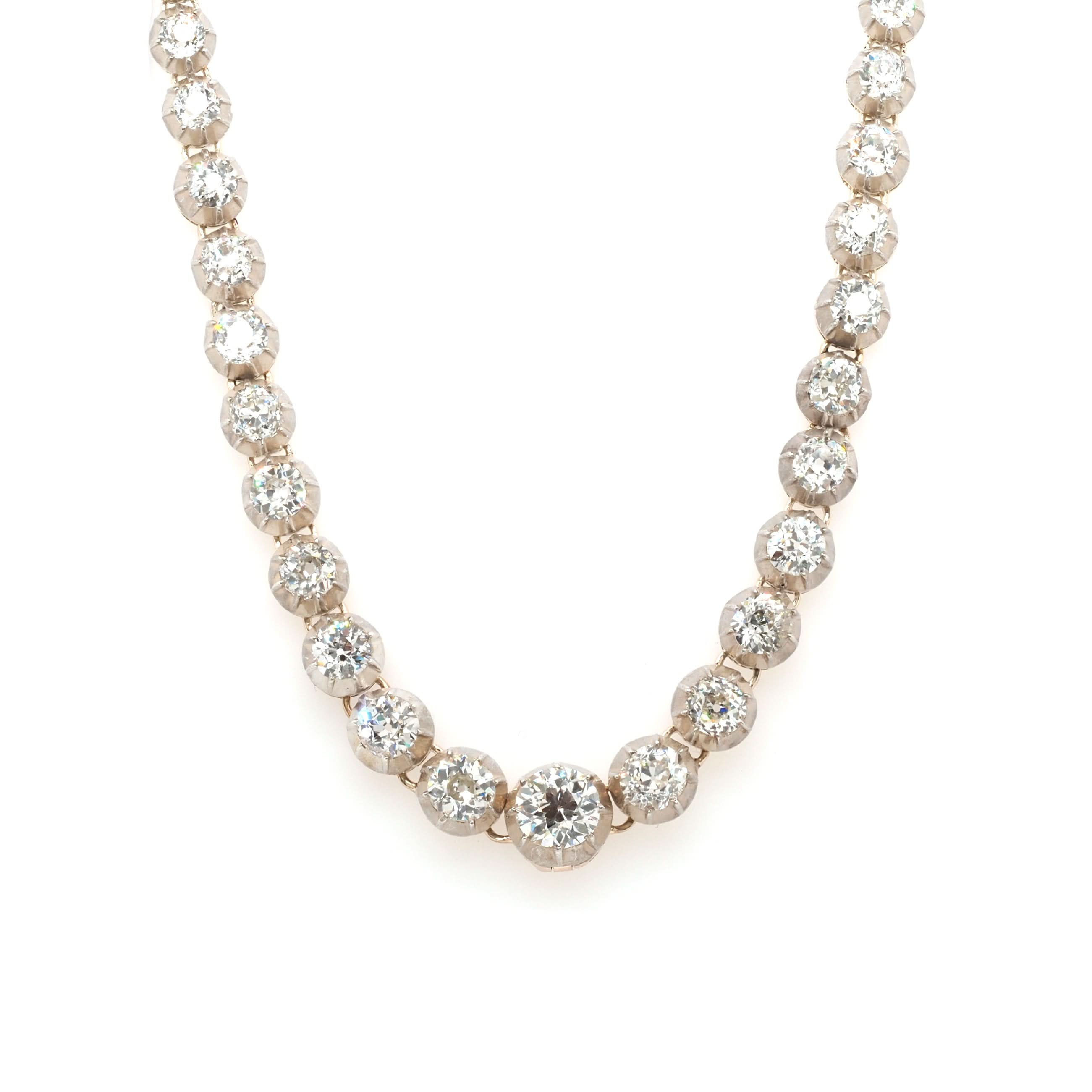 Ogden of Harrogate Jewellery 9ct Yellow Gold and Silver Graduated Diamond 'Riviera' Necklace, c.1880