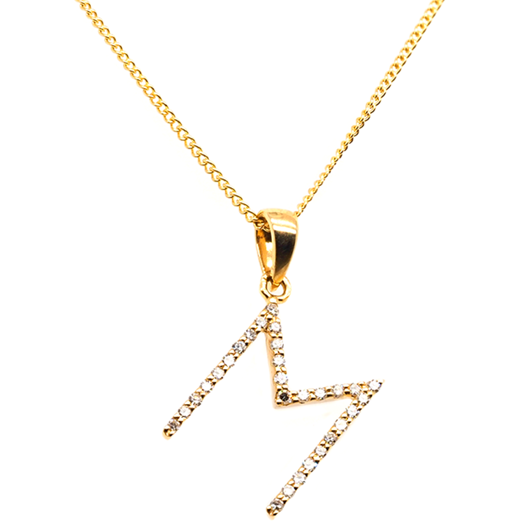 Ogden of Harrogate Jewellery 9ct Yellow Gold Diamond Set Letter M & Chain