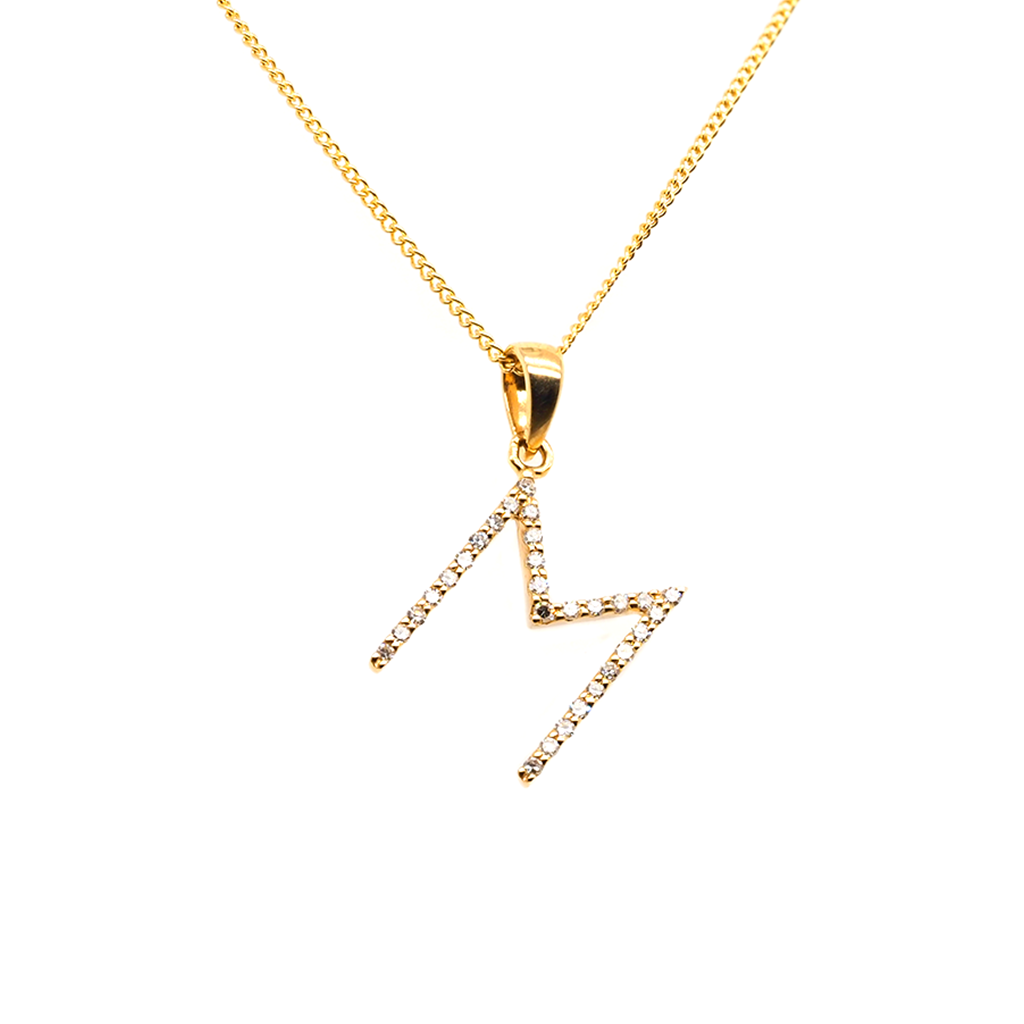 Ogden of Harrogate Jewellery 9ct Yellow Gold Diamond Set Letter M & Chain