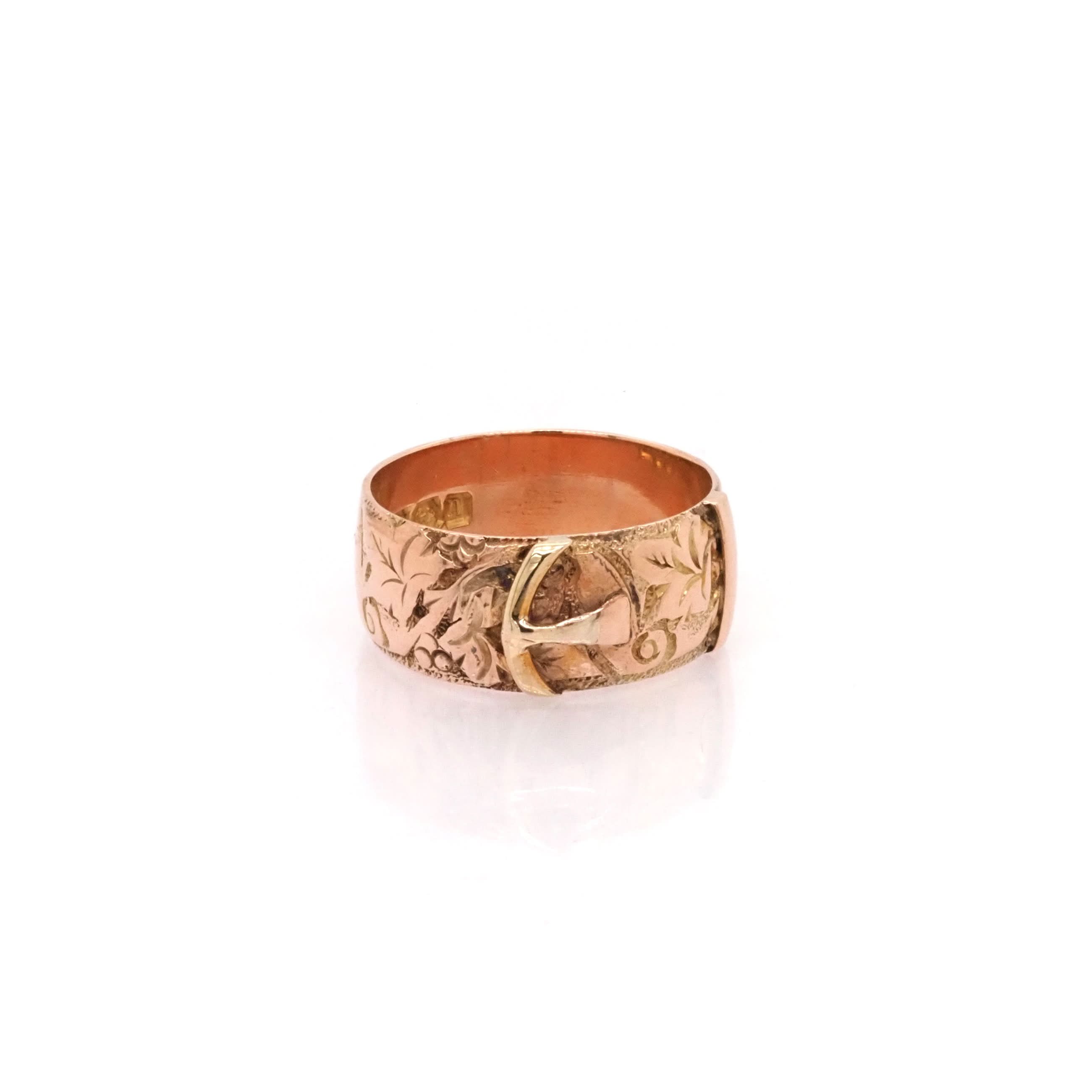 Ogden of Harrogate Jewellery 9ct Yellow Gold Edwardian Buckle Ring, c.1912