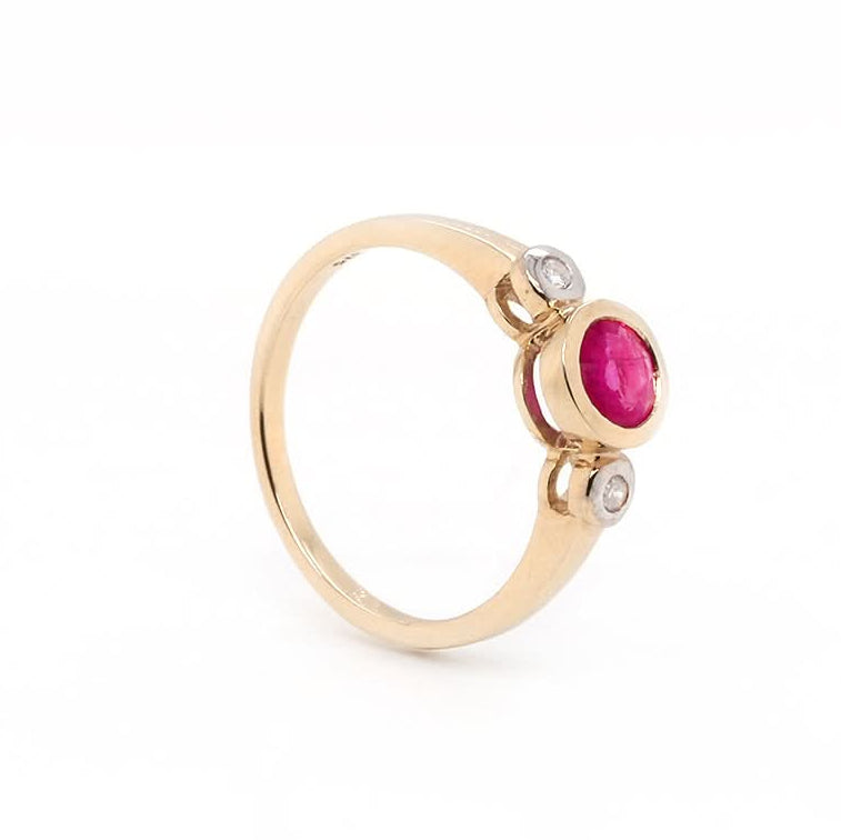 Ogden of Harrogate Jewellery 9ct Yellow Gold Ruby and Diamond 3 Stone Ring