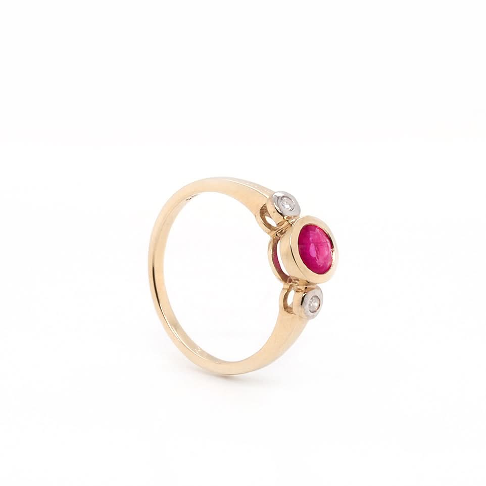 Ogden of Harrogate Jewellery 9ct Yellow Gold Ruby and Diamond 3 Stone Ring