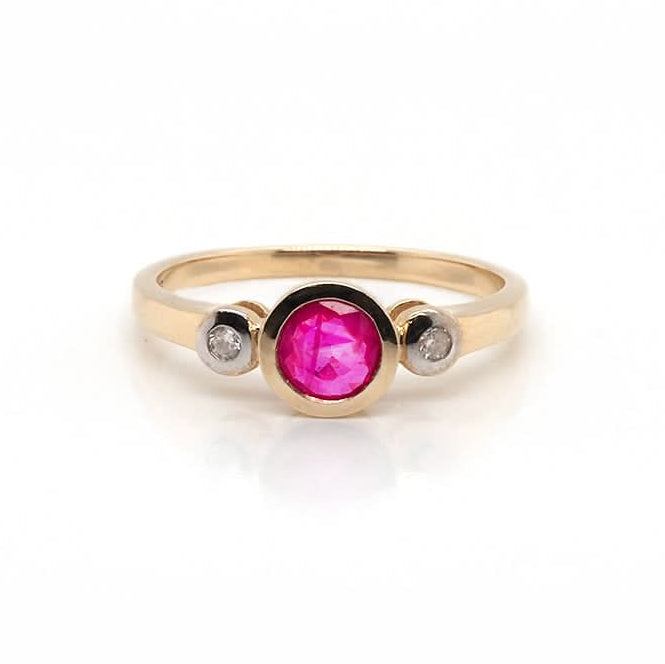 Ogden of Harrogate Jewellery 9ct Yellow Gold Ruby and Diamond 3 Stone Ring