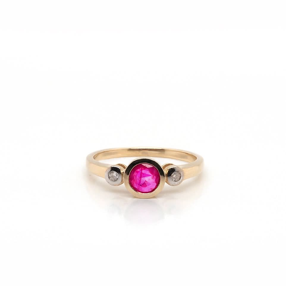 Ogden of Harrogate Jewellery 9ct Yellow Gold Ruby and Diamond 3 Stone Ring