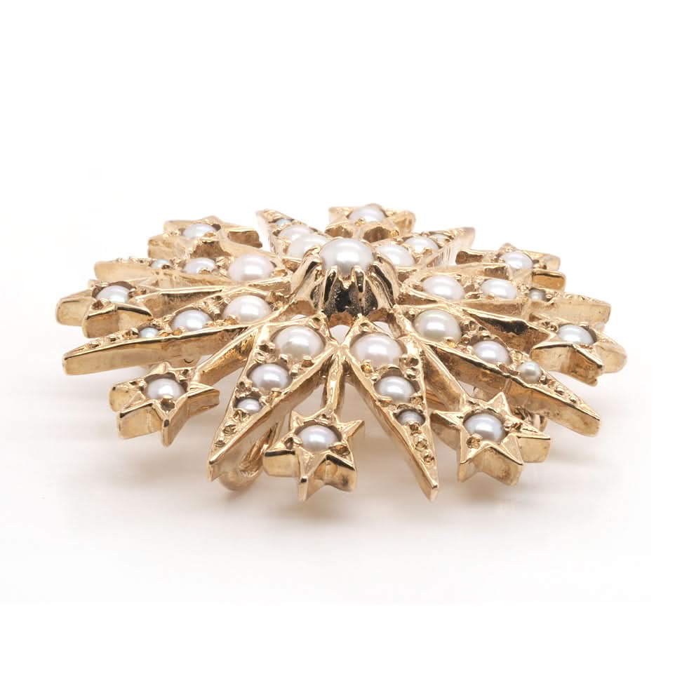 Ogden of Harrogate Jewellery 9ct Yellow Gold Star Shaped Pearl Set Brooch