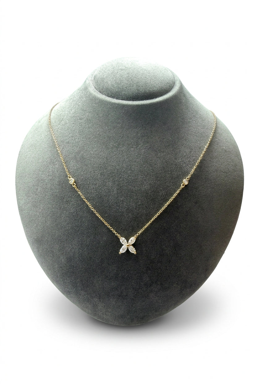 Ogden Of Harrogate Jewellery A Dmarquise-Cut Diamond Flower Style Necklace in 18ct Yellow Gold