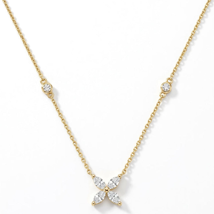 Ogden Of Harrogate Jewellery A Dmarquise-Cut Diamond Flower Style Necklace in 18ct Yellow Gold