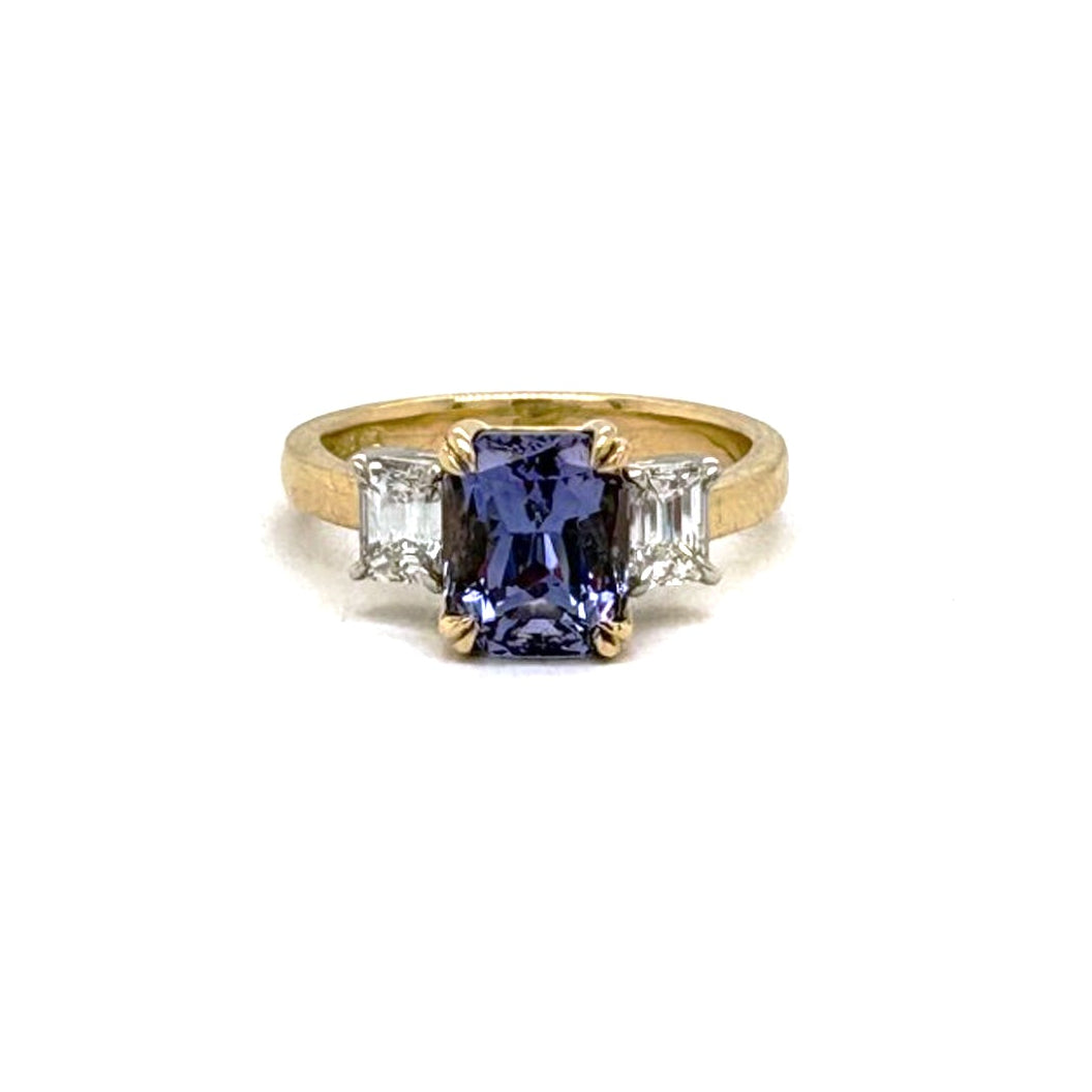 Ogden Of Harrogate Jewellery A Lavender Sapphire and Diamond Three-Stone Ring,