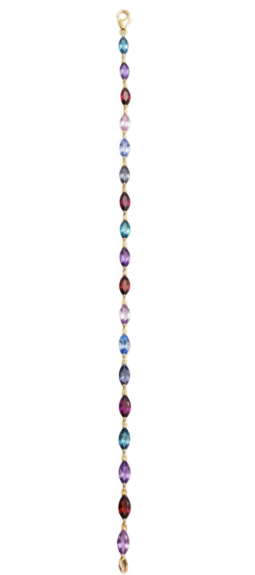 Ogden Of Harrogate Jewellery A Multy Marquise Cut Gem Stone Bracelet in 9ct Yellow Gold