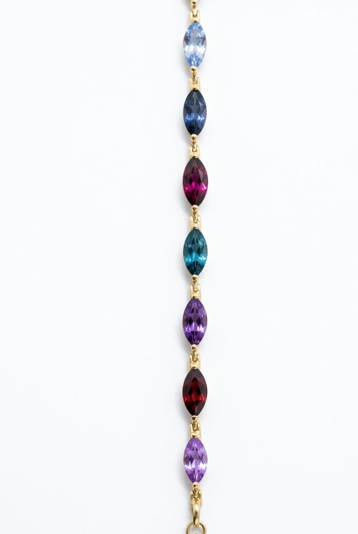Ogden Of Harrogate Jewellery A Multy Marquise Cut Gem Stone Bracelet in 9ct Yellow Gold