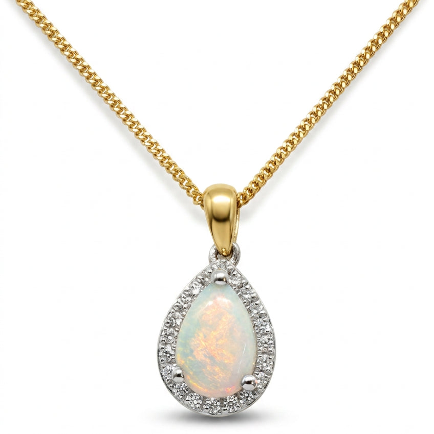 Ogden Of Harrogate Jewellery A Opal and Diamond Pendant and Chain, 18 inch