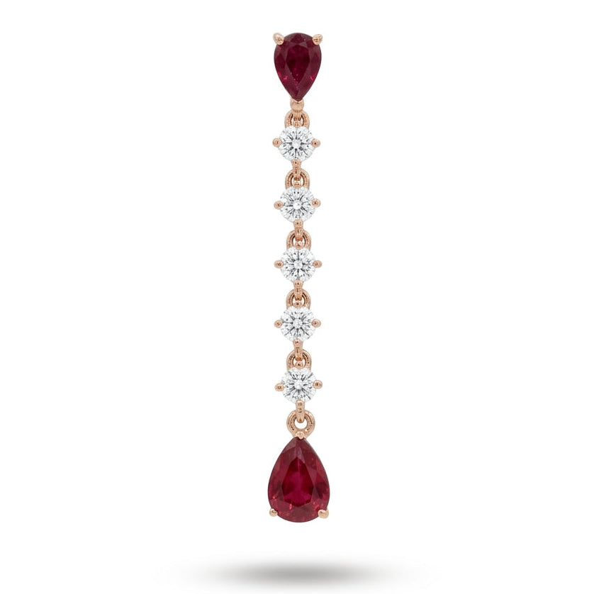 Ogden Of Harrogate Jewellery A Pair of 18ct Rose Gold Ruby and Diamond Drop Earrings.