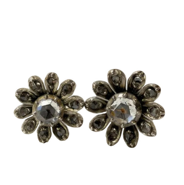 Ogden Of Harrogate Jewellery A Pair Of Gold and Silver Diamond Set Cluster Earrings