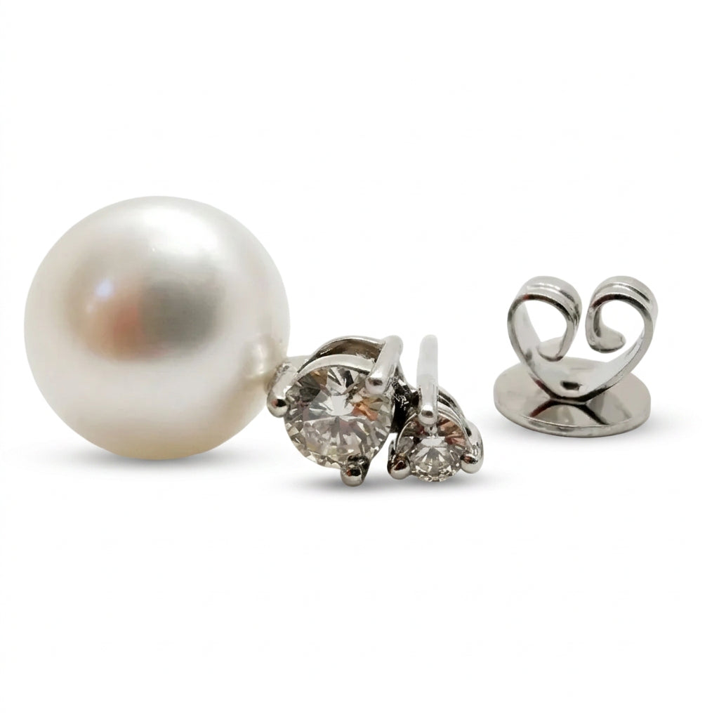 Ogden Of Harrogate Jewellery A Pair of South Sea Pearl and Diamond Drop Earrings in 18ct White Gold