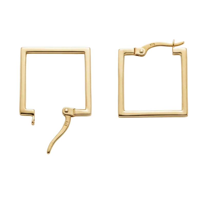 Ogden Of Harrogate Jewellery A Pair of Square Hoop Earrings in 9ct Yellow Gold