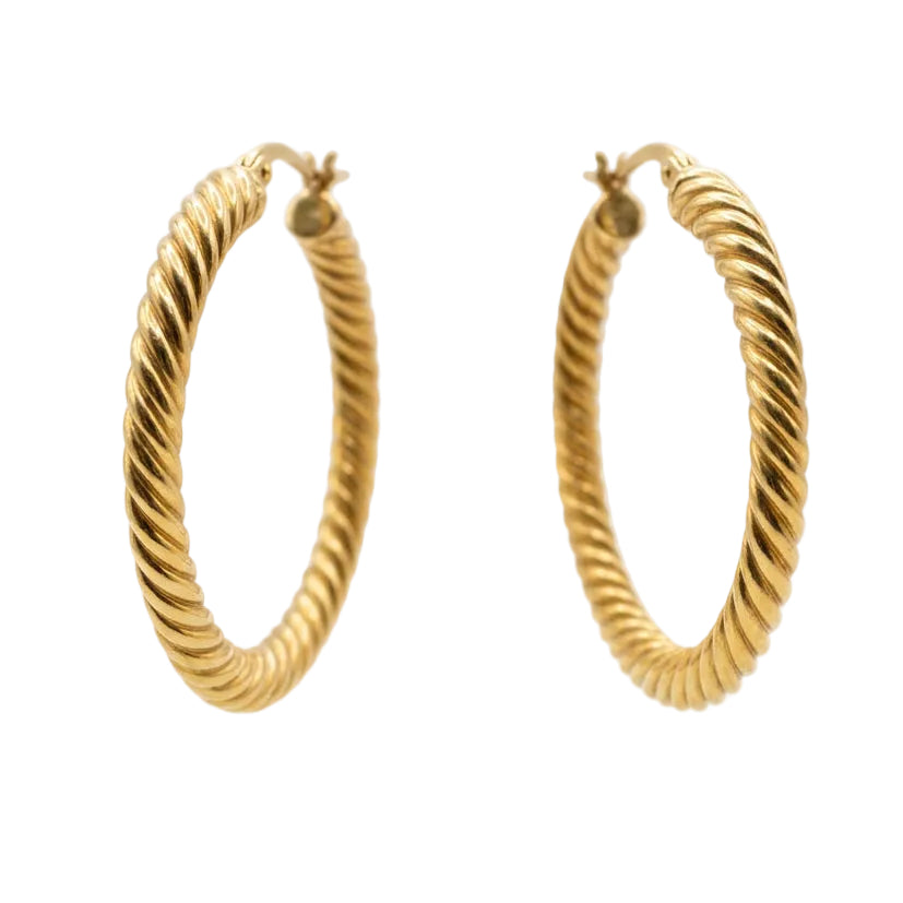 Ogden Of Harrogate Jewellery A Pair of Twisted Hoop Earrings in 9ct Yellow Gold